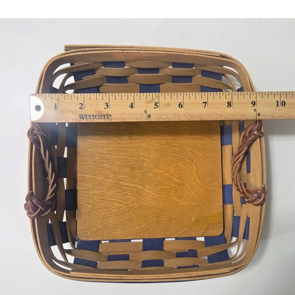 Longaberger 2009 Handmade Basket Blue Green Woven‎ Square Leather Handles USA